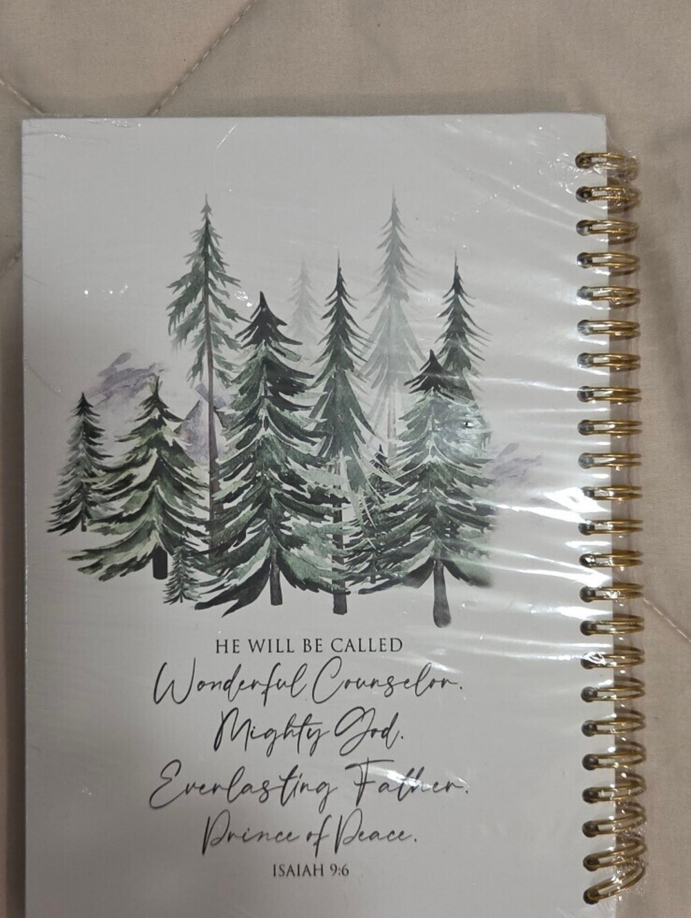 Inspirational Spiral Journal with Pine Tree Design and Bible Verse